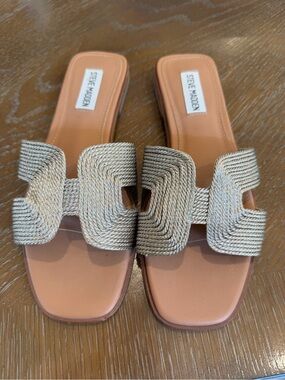 Steve Madden Braided Metallic Neutral Slide Sandals